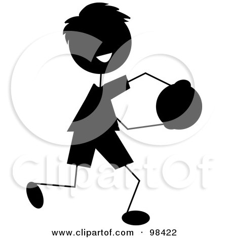 Royalty-Free (RF) Clipart Illustration of a Happy Silhouetted Stick Boy Running With A Ball by Pams Clipart