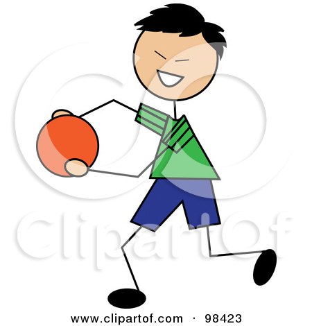 Royalty-Free (RF) Clipart Illustration of a Happy Asian Stick Boy Running With A Ball by Pams Clipart