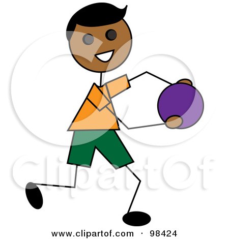 Royalty-Free (RF) Clip Art Illustration of a Happy Indian Stick Boy Running With A Ball by Pams Clipart