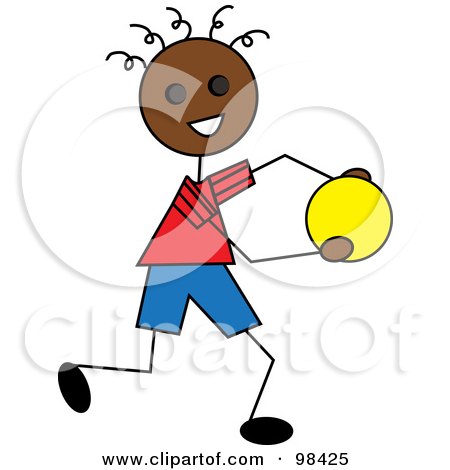 Royalty-Free (RF) Clipart Illustration of a Happy Black Stick Boy Running With A Ball by Pams Clipart