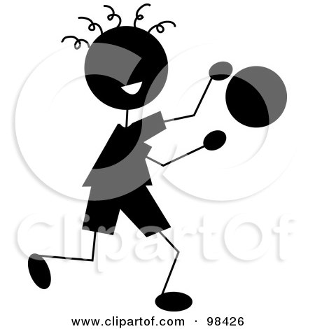 Royalty-Free (RF) Clipart Illustration of a Happy Silhouetted Stick Boy Bouncing A Ball by Pams Clipart