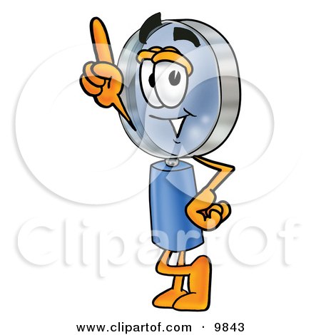 Clipart Picture of a Magnifying Glass Mascot Cartoon Character Pointing Upwards by Mascot Junction