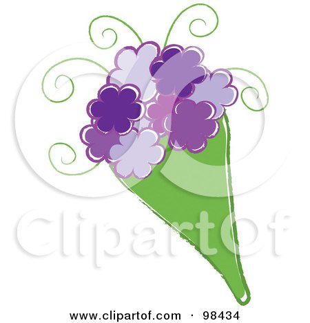 Royalty-Free (RF) Clipart Illustration of a Bouquet Of Purple Flowers In A Green Bag by Pams Clipart