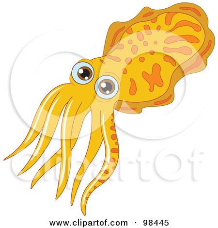 Royalty-Free (RF) Clipart Illustration of a Yellow Squid With Brown Eyes And Orange Markings by yayayoyo