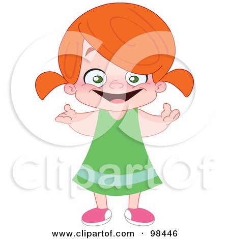 Royalty-Free (RF) Clipart Illustration of a Happy Smiling Red Haired Girl Holding Her Arms Out by yayayoyo