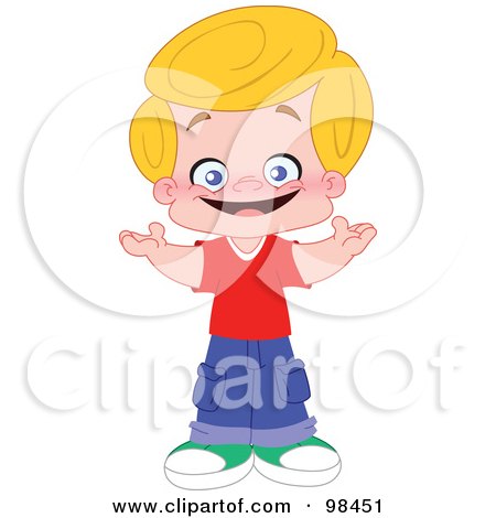 Royalty-Free (RF) Clipart Illustration of a Happy Smiling Blond Boy Holding His Arms Out by yayayoyo