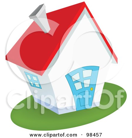 Royalty-Free (RF) Clipart Illustration of a Quaint White House With A Blue Door And Red Roof by yayayoyo