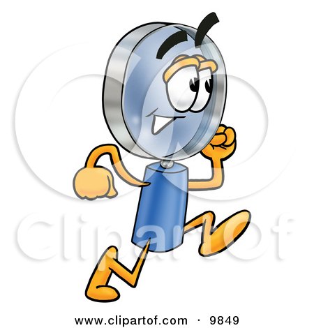 Clipart Picture of a Magnifying Glass Mascot Cartoon Character Running by Mascot Junction