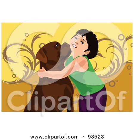 Royalty-Free (RF) Clipart Illustration of a Boy Hugging His Boxer Dog by mayawizard101