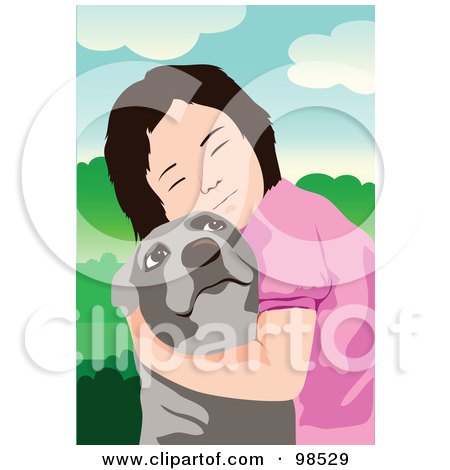 Royalty-Free (RF) Clipart Illustration of a Girl Closing Her Eyes And Hugging Her Dog by mayawizard101