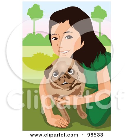 Royalty-Free (RF) Clipart Illustration of a Little Girl Hugging Her Pug Dog by mayawizard101