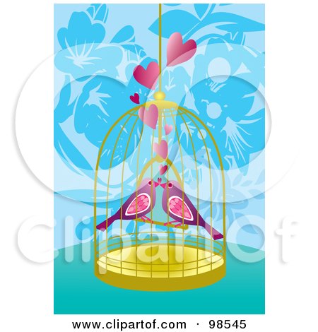 Royalty-Free (RF) Clipart Illustration of Two Loving Birds In A Cage by mayawizard101