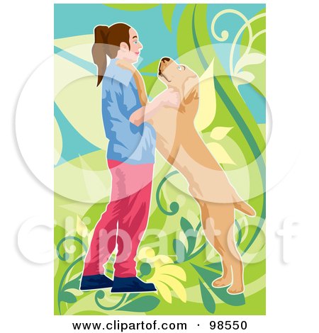 Royalty-Free (RF) Clipart Illustration of a Happy Dog Jumping On A Girl by mayawizard101