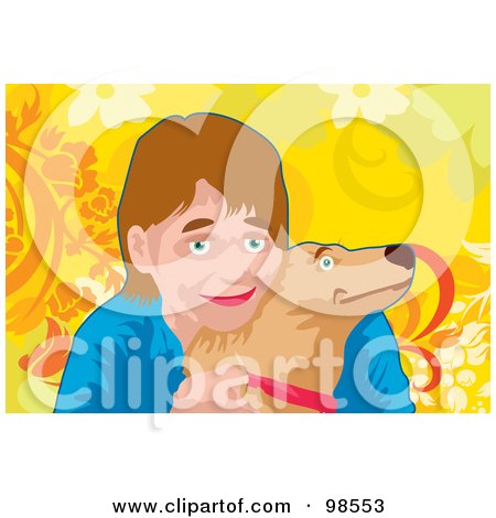 Royalty-Free (RF) Clipart Illustration of a Woman Hugging Her Dog by mayawizard101