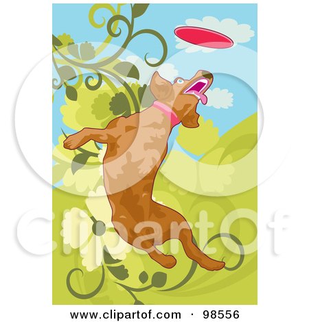 Royalty-Free (RF) Clipart Illustration of a Dog Fetching A Disc - 1 by mayawizard101