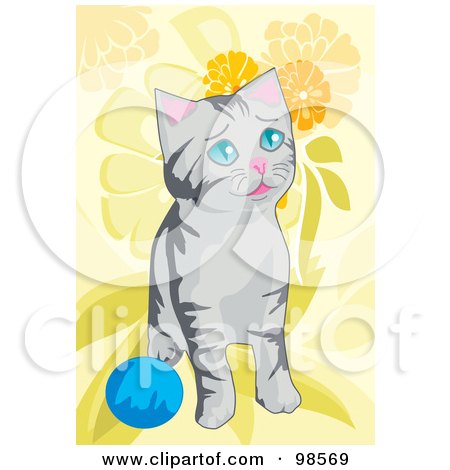 Royalty-Free (RF) Clipart Illustration of a Cat Playing With A Ball - 3 by mayawizard101