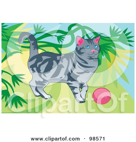 Royalty-Free (RF) Clipart Illustration of a Cat Playing With A Ball - 1 by mayawizard101