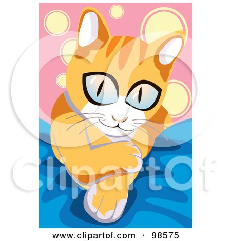 Royalty-Free (RF) Clipart Illustration of a Big Eyed Kitten On A Blue Blanket by mayawizard101