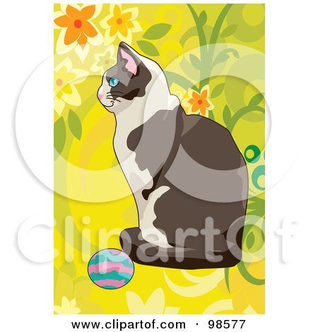 Royalty-Free (RF) Clipart Illustration of a Cat Playing With A Ball - 7 by mayawizard101