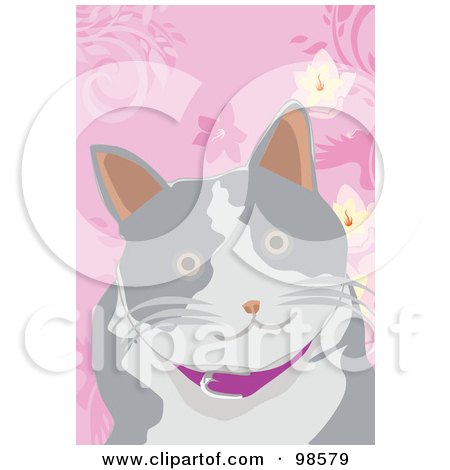 Royalty-Free (RF) Clipart Illustration of a Happy Gray And White Cat by mayawizard101