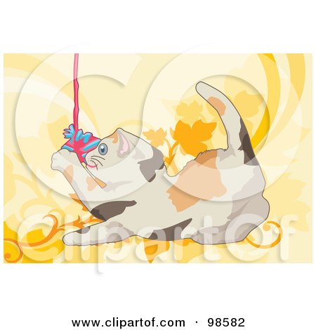 Royalty-Free (RF) Clipart Illustration of a Calico Kitten Playing With Yarn by mayawizard101