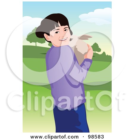 Royalty-Free (RF) Clipart Illustration of a Little Girl Holding Her Pet Rabbit - 3 by mayawizard101