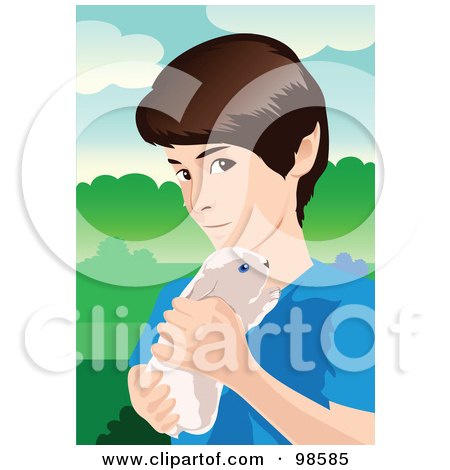 Royalty-Free (RF) Clipart Illustration of a Little Boy Holding His Pet Rabbit - 1 by mayawizard101
