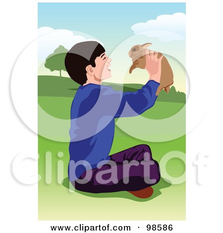 Royalty-Free (RF) Clipart Illustration of a Little Boy Holding His Pet Rabbit - 2 by mayawizard101