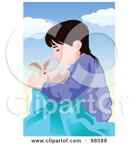 Royalty-Free (RF) Clipart Illustration of a Little Boy Holding His Pet Rabbit - 4 by mayawizard101