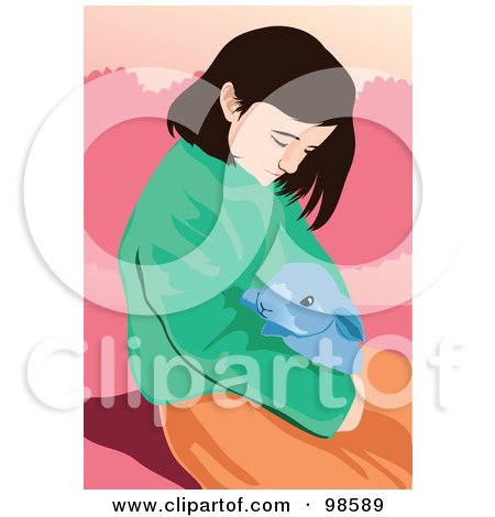 Royalty-Free (RF) Clipart Illustration of a Little Girl Holding Her Pet Rabbit - 1 by mayawizard101