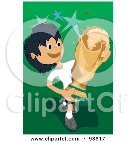 Royalty-Free (RF) Clipart Illustration of a Boy Holding A Soccer Cup Trophy - 2 by mayawizard101