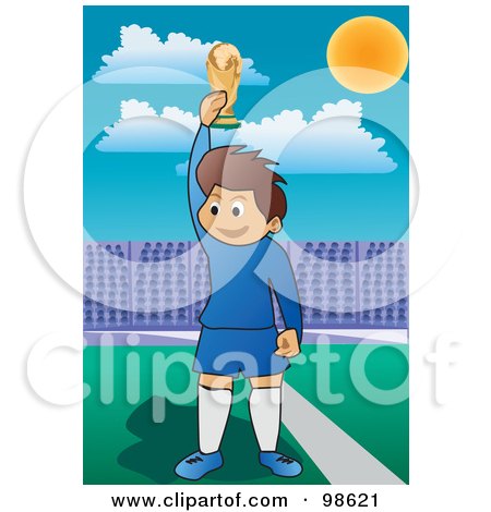 Royalty-Free (RF) Clipart Illustration of a Boy Holding A Soccer Cup Trophy - 1 by mayawizard101