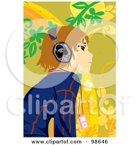 Royalty-Free (RF) Clipart Illustration of a Happy Girl Listening To Music - 6 by mayawizard101