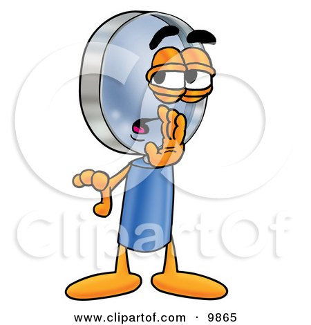 Clipart Picture of a Magnifying Glass Mascot Cartoon Character Whispering and Gossiping by Mascot Junction