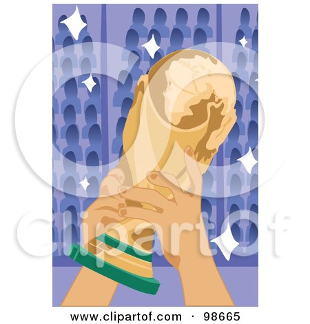 Royalty-Free (RF) Clipart Illustration of Hands Holding A Soccer Cup Trophy - 1 by mayawizard101
