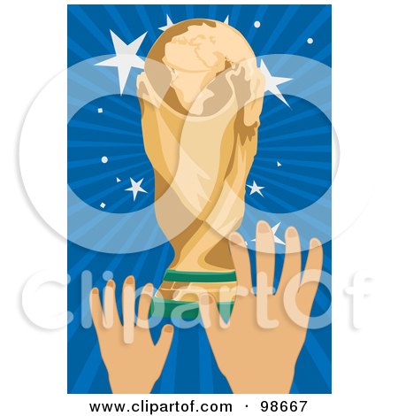 Royalty-Free (RF) Clipart Illustration of Hands Holding A Soccer Cup Trophy - 2 by mayawizard101