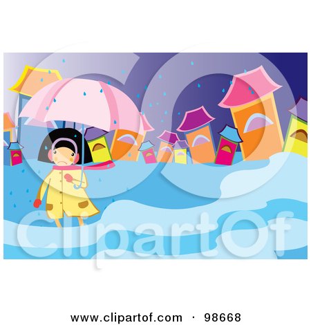 Royalty-Free (RF) Clipart Illustration of a Woman In A Puddle On A Rainy Day by mayawizard101