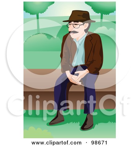 Royalty-Free (RF) Clipart Illustration of a Lonely Old Man Sitting On A Bench by mayawizard101