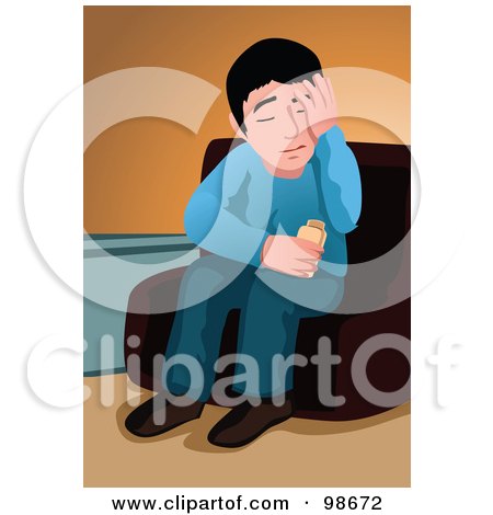 Royalty-Free (RF) Clipart Illustration of a Man Rubbing His Head And Sitting In A Chair by mayawizard101