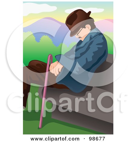 Royalty-Free (RF) Clipart Illustration of a Senior Man Napping On A Park Bench by mayawizard101