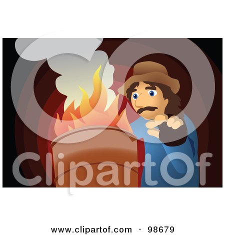 Royalty-Free (RF) Clipart Illustration of a Man Warming His Hands Over A Trash Can Fire by mayawizard101