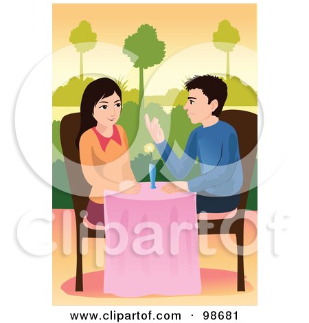 Royalty-Free (RF) Clipart Illustration of a Young Couple Dining Outdoors by mayawizard101