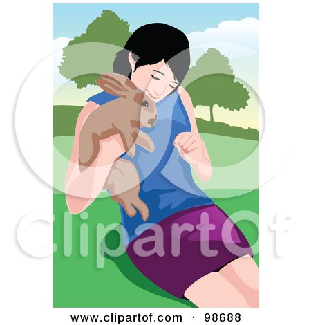 Royalty-Free (RF) Clipart Illustration of a Little Girl Holding Her Pet Rabbit - 4 by mayawizard101