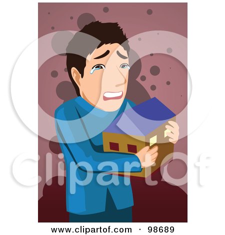 Royalty-Free (RF) Clipart Illustration of a Man Crying And Hugging A Home by mayawizard101