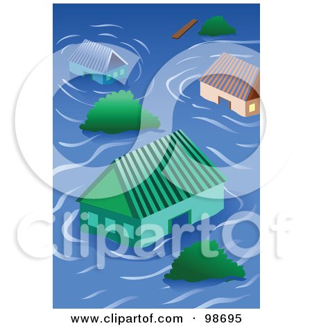 Royalty-Free (RF) Clipart Illustration of Homes Flooded In A Storm by mayawizard101