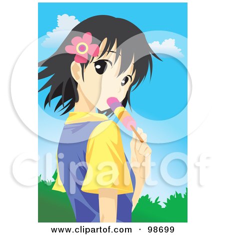 Royalty-Free (RF) Clipart Illustration of an Emo Girl Eating A Popsicle by mayawizard101