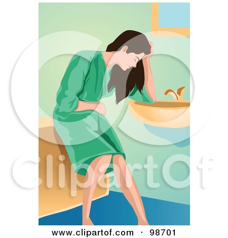 Royalty-Free (RF) Clipart Illustration of a Sick Woman Resting Against A Bathroom Sink by mayawizard101