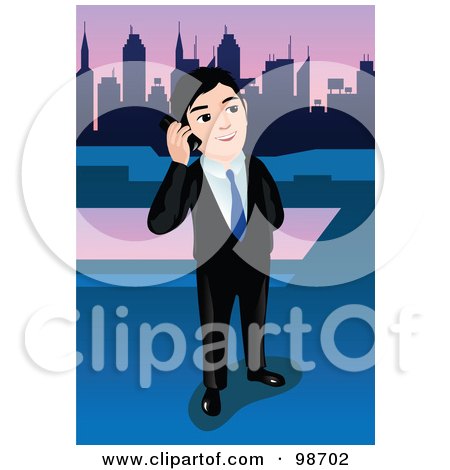 Royalty-Free (RF) Clipart Illustration of a Business Man Talking On A Skyscraper Rooftop by mayawizard101