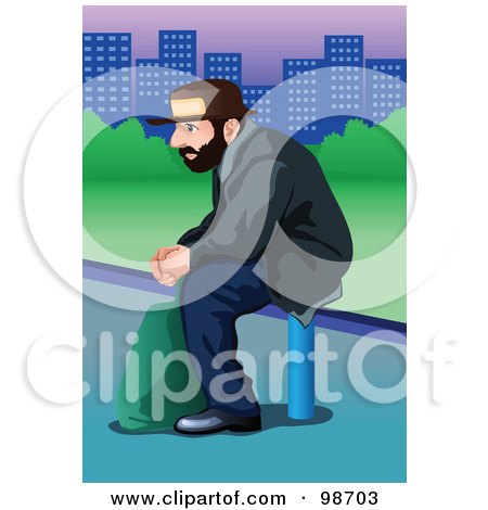 Royalty-Free (RF) Clipart Illustration of a Senior Man Sitting On A City Park Bench by mayawizard101
