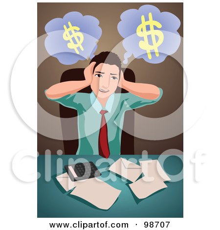 Royalty-Free (RF) Clipart Illustration of a Stressed Business Man Trying To Organize His Finances by mayawizard101